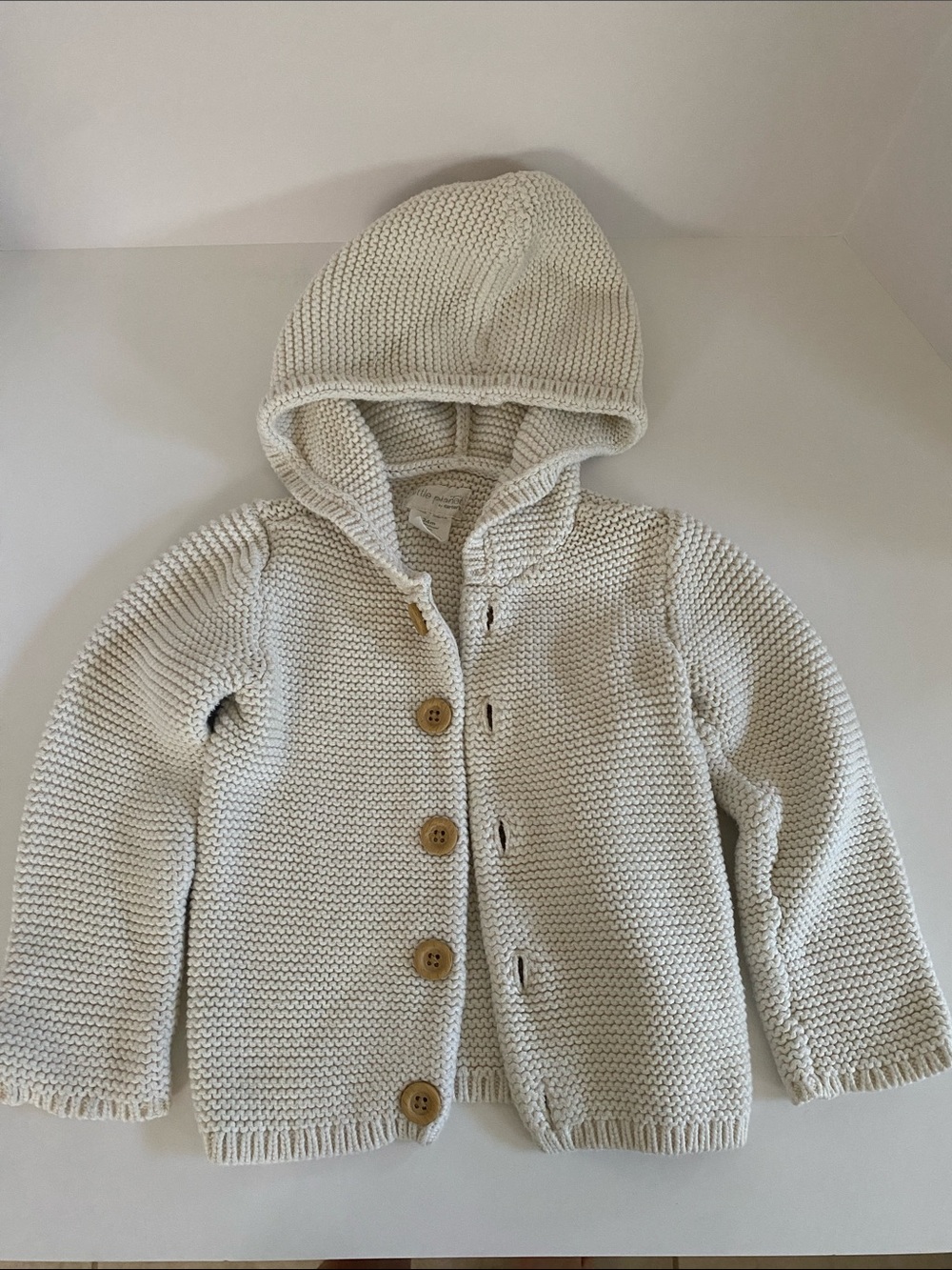 Toddler 24M Cream Hooded Knit Cardigan with Wooden Buttons